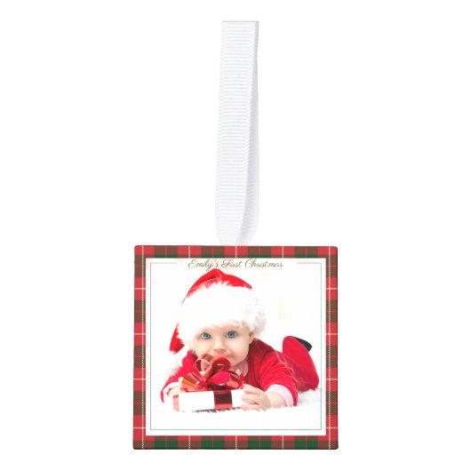 初めてのクリスマスハッピーホリデーズ祖母の写真 キューブオーナメント (正面)