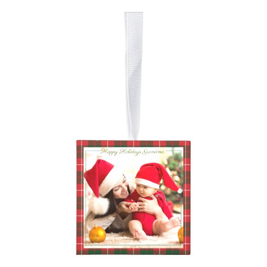 初めてのクリスマスハッピーホリデーズ祖母の写真 キューブオーナメント (右)