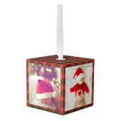 初めてのクリスマスハッピーホリデーズ祖母の写真 キューブオーナメント (裏面アングル)