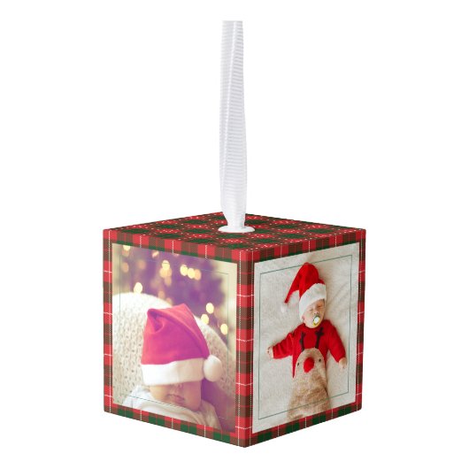 初めてのクリスマスハッピーホリデーズ祖母の写真 キューブオーナメント (裏面アングル)