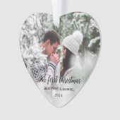 初めてのクリスマスハートカップル写真 オーナメント (正面)