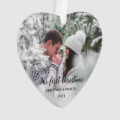 初めてのクリスマスハートカップル写真 オーナメント (正面)