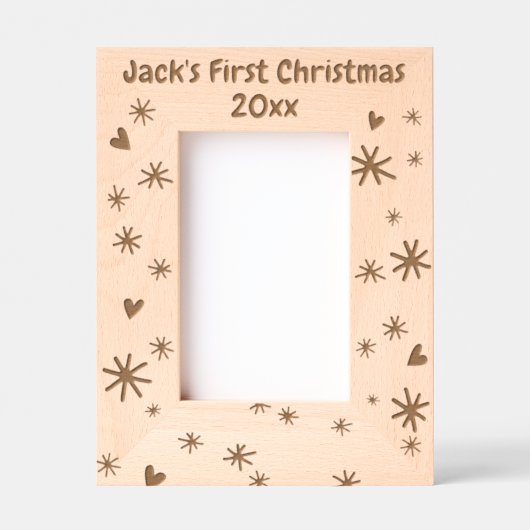 初めてのクリスマスハートスノーフレークスキュートシンプル& レーザー彫刻フレーム (正面)