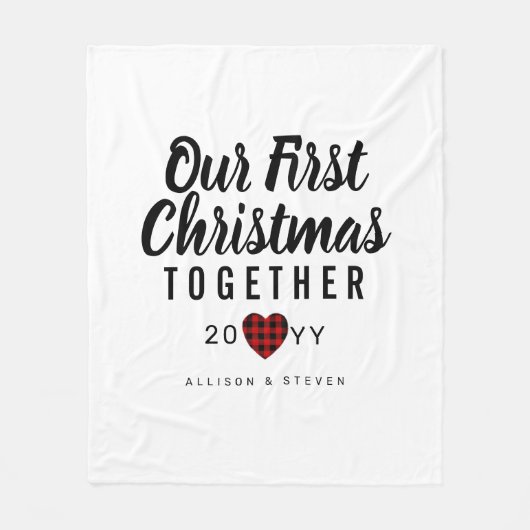 初めてのクリスマスバッファロープレイドカップルパーソナライズされた フリースブランケット (正面)