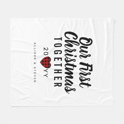 初めてのクリスマスバッファロープレイドカップルパーソナライズされた フリースブランケット (正面(横))