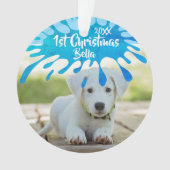 初めてのクリスマスパピーブルースプラッシュクリスマスフォト オーナメント (正面)