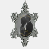 初めてのクリスマスパーソナライズされたのカップ結婚したル スノーフレークピューターオーナメント (左)