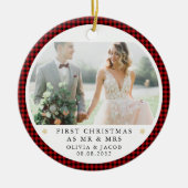 初めてのクリスマスパーソナライズされたは写真のMr & Mrs. セラミックオーナメント (正面)