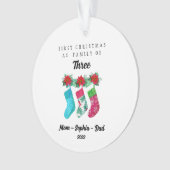 初めてのクリスマスパーソナライズされたを3人の家族として オーナメント (正面)