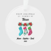 初めてのクリスマスパーソナライズされたを3人の家族として オーナメント (正面)
