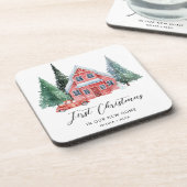 初めてのクリスマスパーソナライズされたオーナメント新しいホームGif コースター (左側)