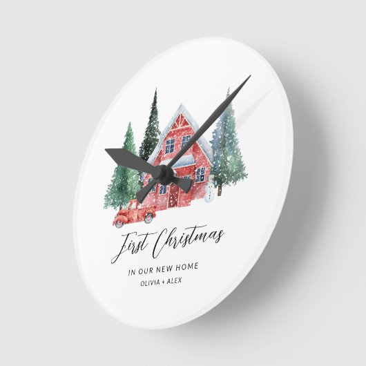 初めてのクリスマスパーソナライズされたオーナメント新しいホームGif ラウンド壁時計 (傾斜)