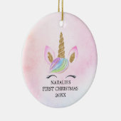 初めてのクリスマスパーソナライズされたガールユニコーングリッター セラミックオーナメント (右)