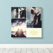 初めてのクリスマスパーソナライズされたダマスク写真コラージュ キャンバスプリント (インサイチュ (ウッドフロア))