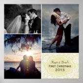 初めてのクリスマスパーソナライズされたダマスク写真コラージュ ポスター (正面)