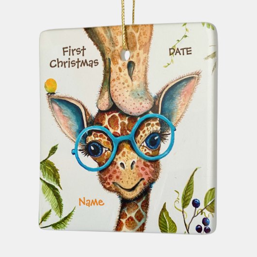 初めてのクリスマスパーソナライズされたベビーキリンオーナメント セラミックオーナメント (左)