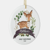 初めてのクリスマスパーソナライズされたベビーボーウッドランド セラミックオーナメント (右)