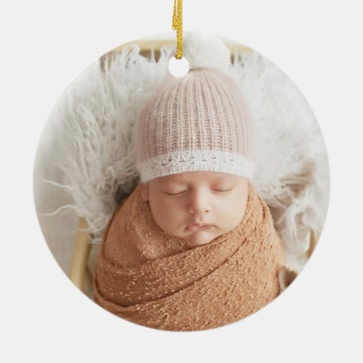 初めてのクリスマスパーソナライズされたベビー写真名ブルー セラミックオーナメント (裏面)