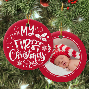 初めてのクリスマスパーソナライズされたベビー写真記念 セラミックオーナメント