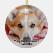 初めてのクリスマスパーソナライズされたペット子犬 セラミックオーナメント (正面)