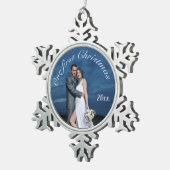 初めてのクリスマスパーソナライズされた写真 スノーフレークピューターオーナメント (右)