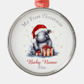 初めてのクリスマスヒッポタマス名前をカスタムするキープサケ メタルオーナメント (正面)