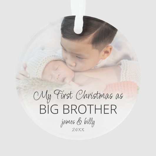 初めてのクリスマスビッグブラザー名フォトオーバーレイ オーナメント (裏面)
