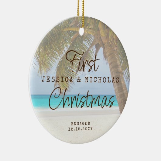 初めてのクリスマスビーチ婚約パームツリーセラミック セラミックオーナメント (右)