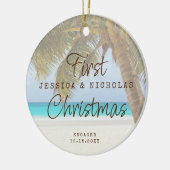 初めてのクリスマスビーチ婚約パームツリーセラミック セラミックオーナメント (左)