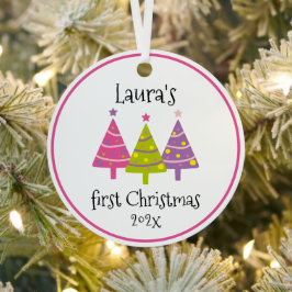 初めてのクリスマスピンクの木パーソナライズされた メタルオーナメント
