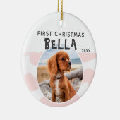 初めてのクリスマスピンクの水色の子犬の写真 セラミックオーナメント (右)