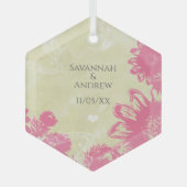 初めてのクリスマスピンクブルーガーベラデイジークリスマス ガラスオーナメント (正面)