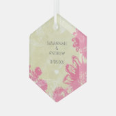 初めてのクリスマスピンクブルーガーベラデイジークリスマス ガラスオーナメント (正面左)