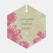 初めてのクリスマスピンクブルーガーベラデイジークリスマス ガラスオーナメント (裏面)