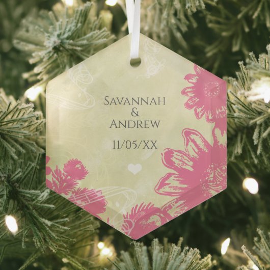 初めてのクリスマスピンクブルーガーベラデイジークリスマス ガラスオーナメント (インサイチュ)