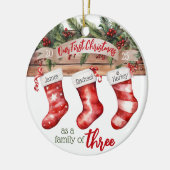 初めてのクリスマスファミリー3犬名ストッキング セラミックオーナメント (左)