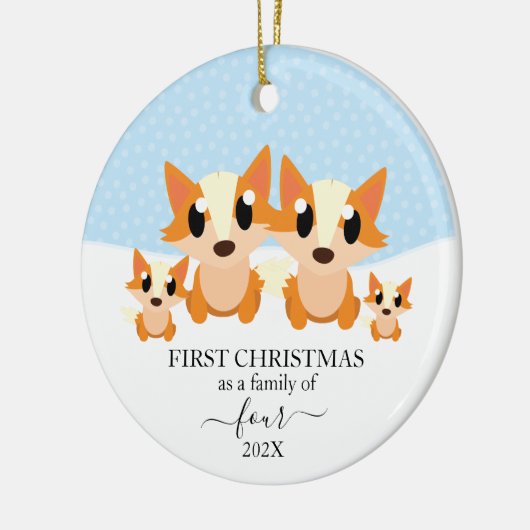 初めてのクリスマスファミリー4キツネクリスマスオーナメント セラミックオーナメント (左)