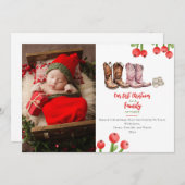 初めてのクリスマスファミリー・オブ・スリーカウボーイブーツ写真 シーズンカード (正面/裏面)