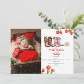 初めてのクリスマスファミリー・オブ・スリーカウボーイブーツ写真 シーズンカード (スタンド正面)