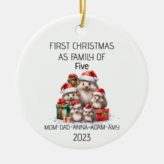 初めてのクリスマスファミリー・オブ・ファイブヘッジホグ セラミックオーナメント (正面)