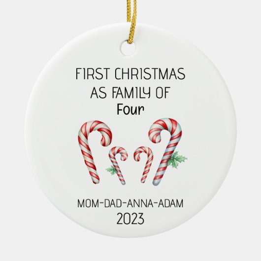 初めてのクリスマスファミリー・オブ・フォー・キャンディ セラミックオーナメント (正面)
