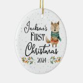 初めてのクリスマスフォトウォーターカラーウルフ セラミックオーナメント (右)