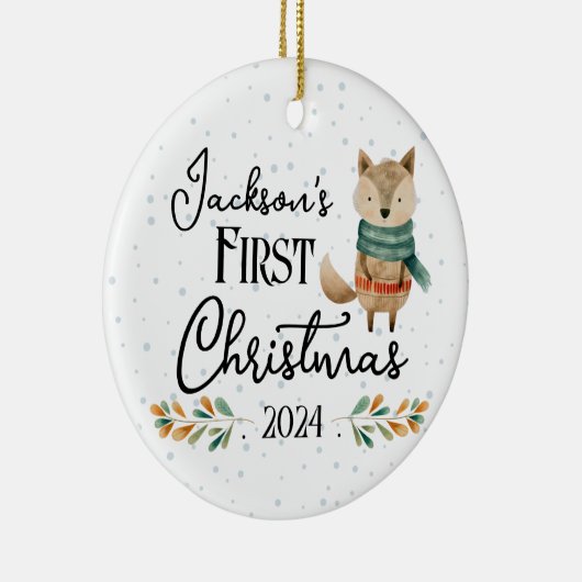 初めてのクリスマスフォトウォーターカラーウルフ セラミックオーナメント (右)