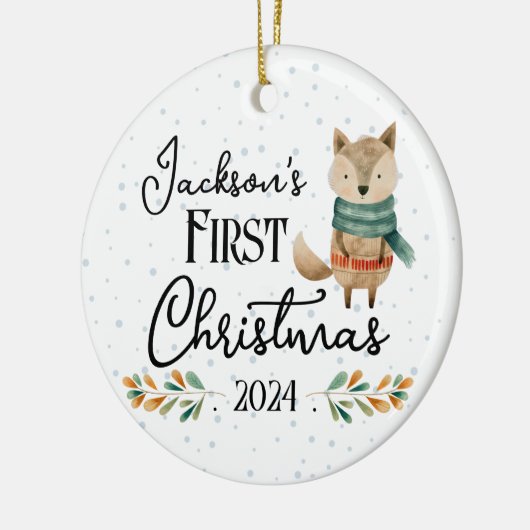 初めてのクリスマスフォトウォーターカラーウルフ セラミックオーナメント (左)