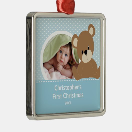 初めてのクリスマスフォトオーナメントかわいいベビーベアーボーイ メタルオーナメント (右)