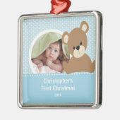 初めてのクリスマスフォトオーナメントかわいいベビーベアーボーイ メタルオーナメント (左)