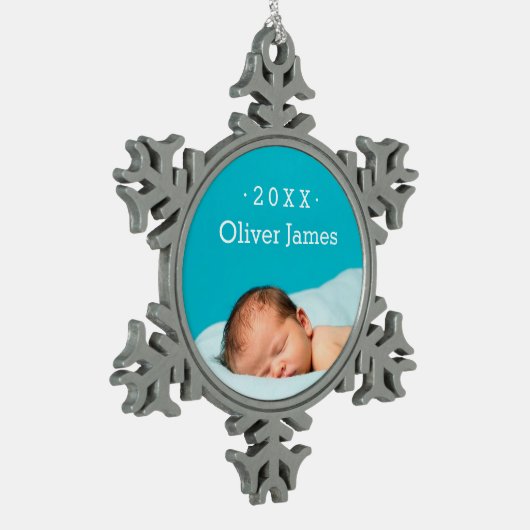 初めてのクリスマスフォトキープサケホリデーオーナメント スノーフレークピューターオーナメント (左)