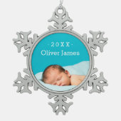 初めてのクリスマスフォトキープサケホリデーオーナメント スノーフレークピューターオーナメント (正面)