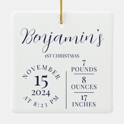 初めてのクリスマスフォトギャラリー誕生統計キープサケ セラミックオーナメント (裏面)