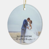 初めてのクリスマスフォトシグネチャースクリプトNewlyweds O セラミックオーナメント (左)